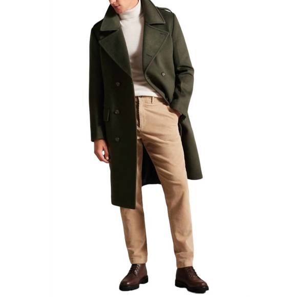 NEW TED BAKER avin wool blend military coat in dark green - Picture 2 of 5